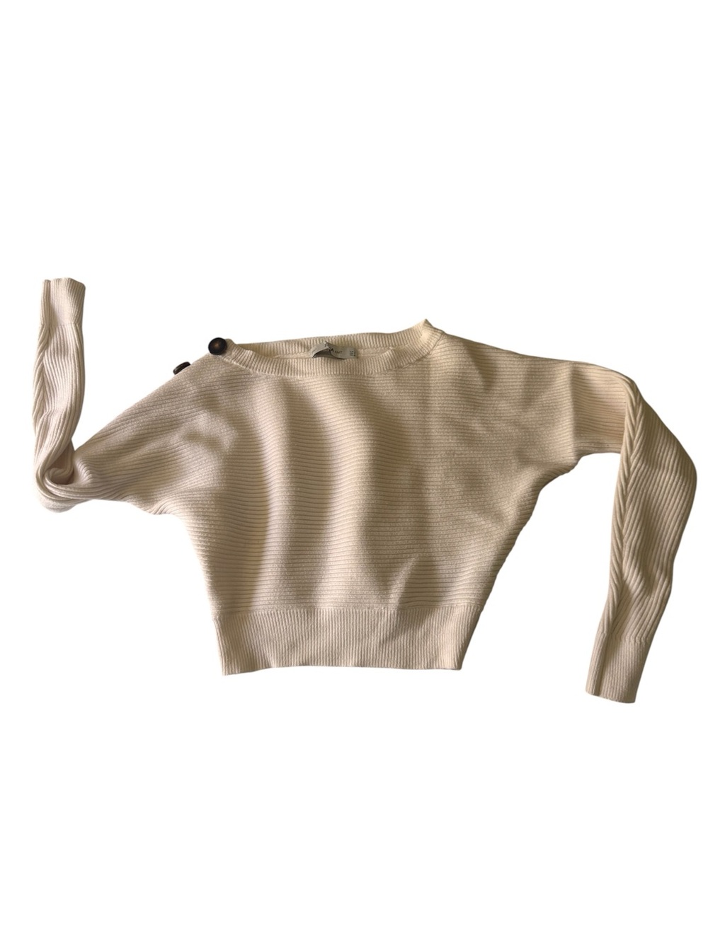 Zara Cream Ribbed Boatneck Sweater with Shoulder Buttons - Women